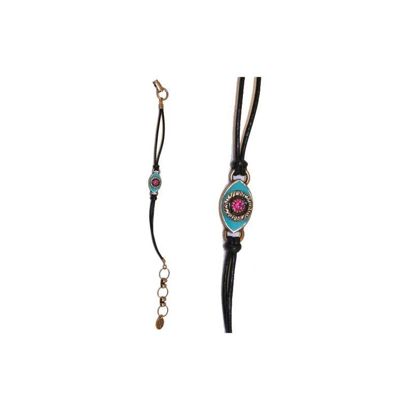 Aqua Evil Eye Bracelet with Pink Crystal | Jewelry | Judaica