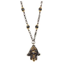 Hematite Hamsa with Beaded Chain Necklace | Jewelry | Judaica