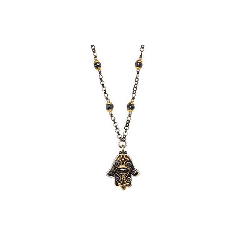 Hematite Hamsa with Beaded Chain Necklace | Jewelry | Judaica