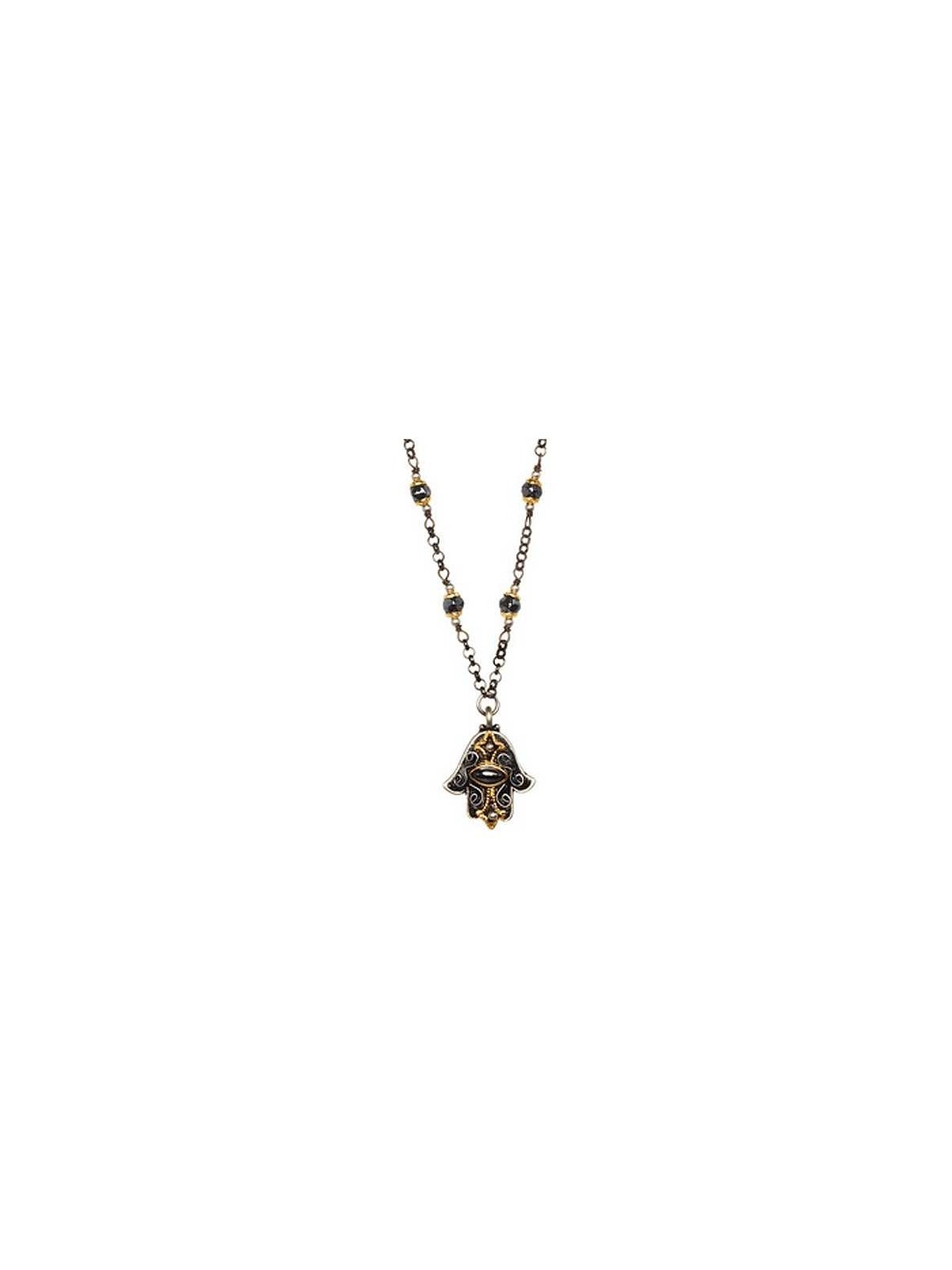 Hematite Hamsa with Beaded Chain Necklace | Jewelry | Judaica