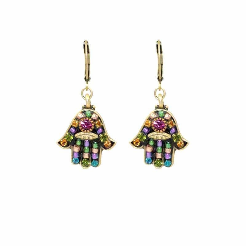 Multi Crystal Black Hamsa Earrings | Jewelry | Judaica