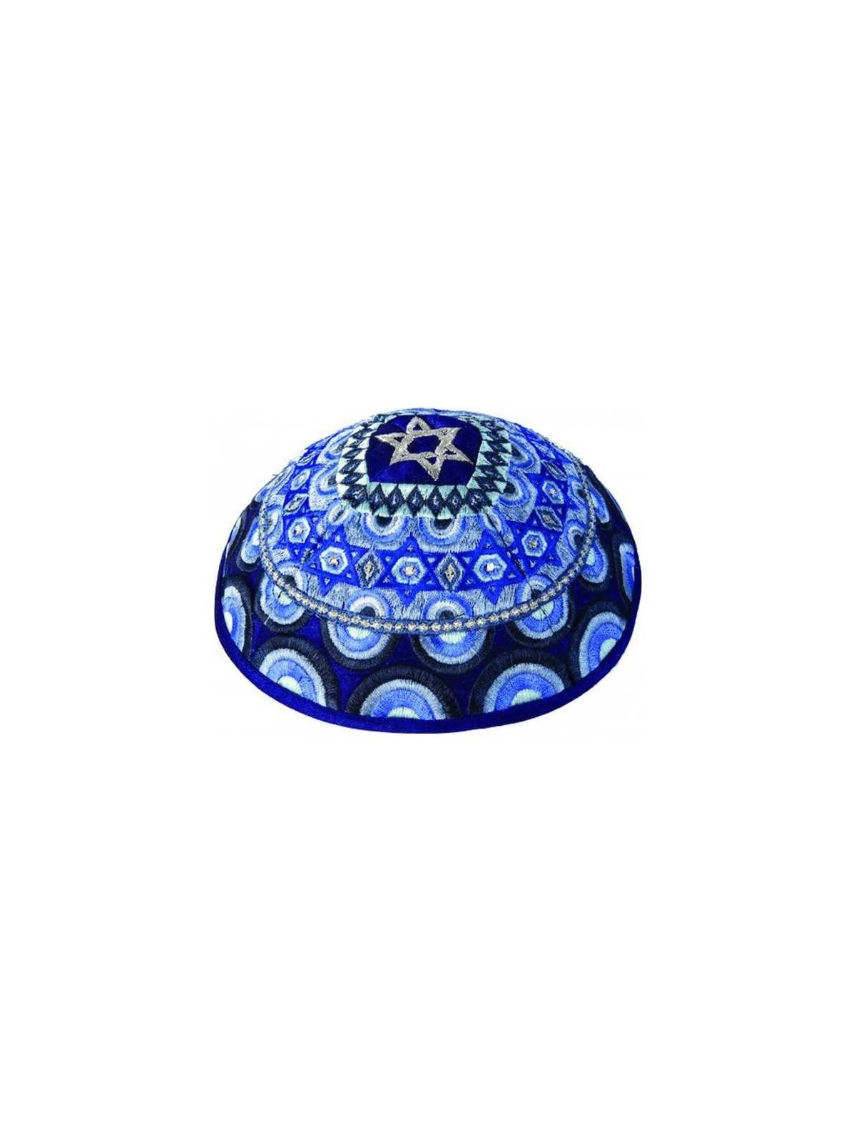 Magan David Embroidered Cotton Kippah - Blue | Kippahs | Judaica