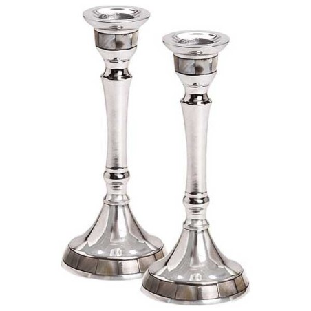 Mother of Pearl Trim Candlesticks | Candle Holders | Judaica