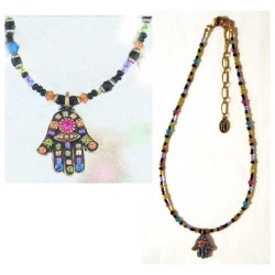 Multi Crystal Black Hamsa with Beaded Chain - Bead | Jewelry | Judaica