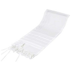 Tashbetz Traditional White with White Stripes Wool | Tallit/Tallis | J