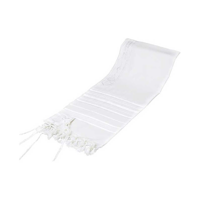Tashbetz Traditional White with White Stripes Wool | Tallit/Tallis | J
