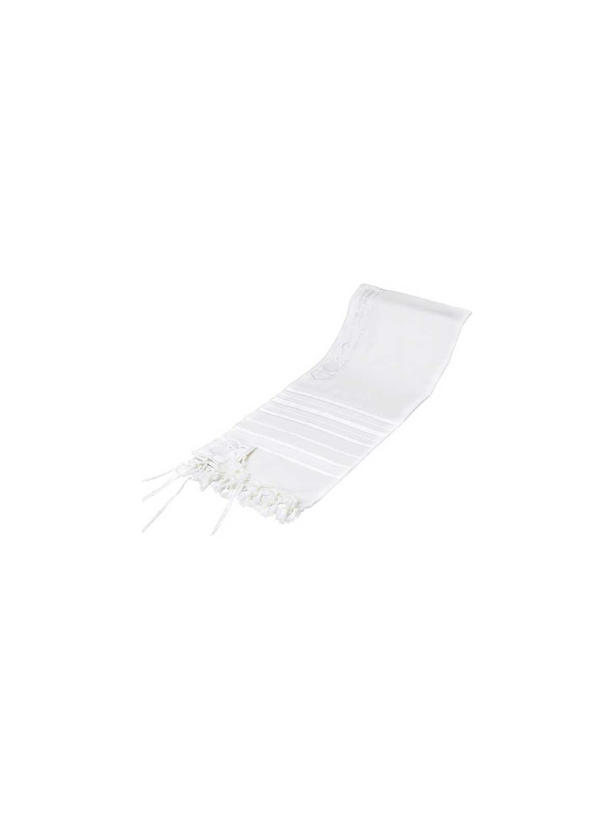 Tashbetz Traditional White with White Stripes Wool | Tallit/Tallis | J