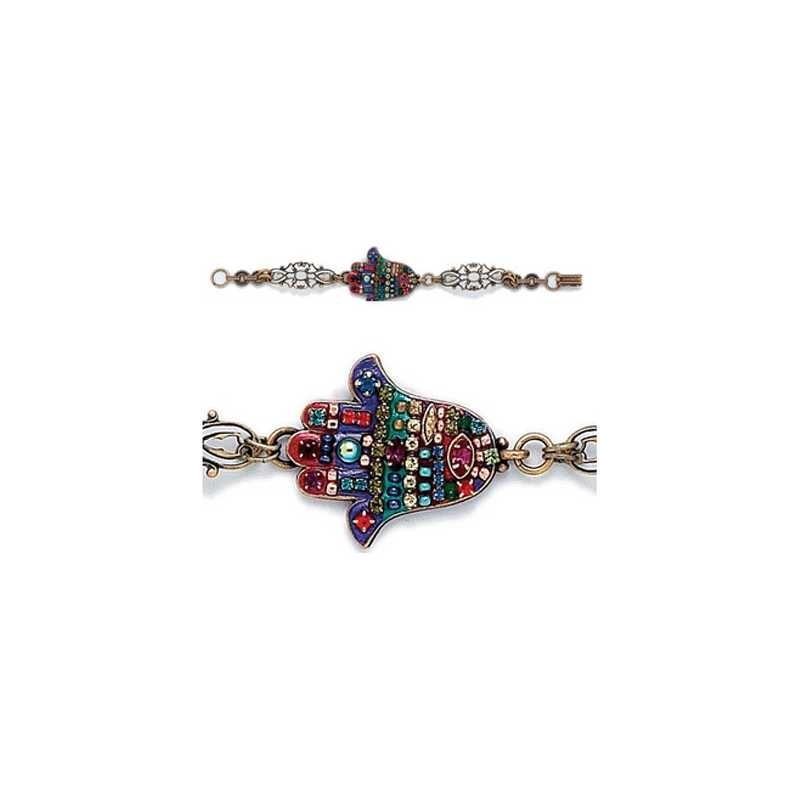 Multi-Color Jeweled Hamsa Filigree Bracelet | Jewelry | Judaica
