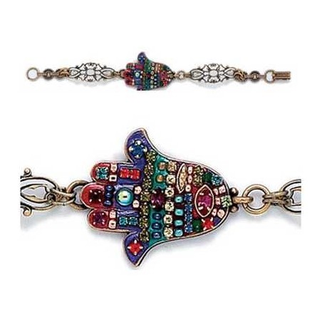 Multi-Color Jeweled Hamsa Filigree Bracelet | Jewelry | Judaica