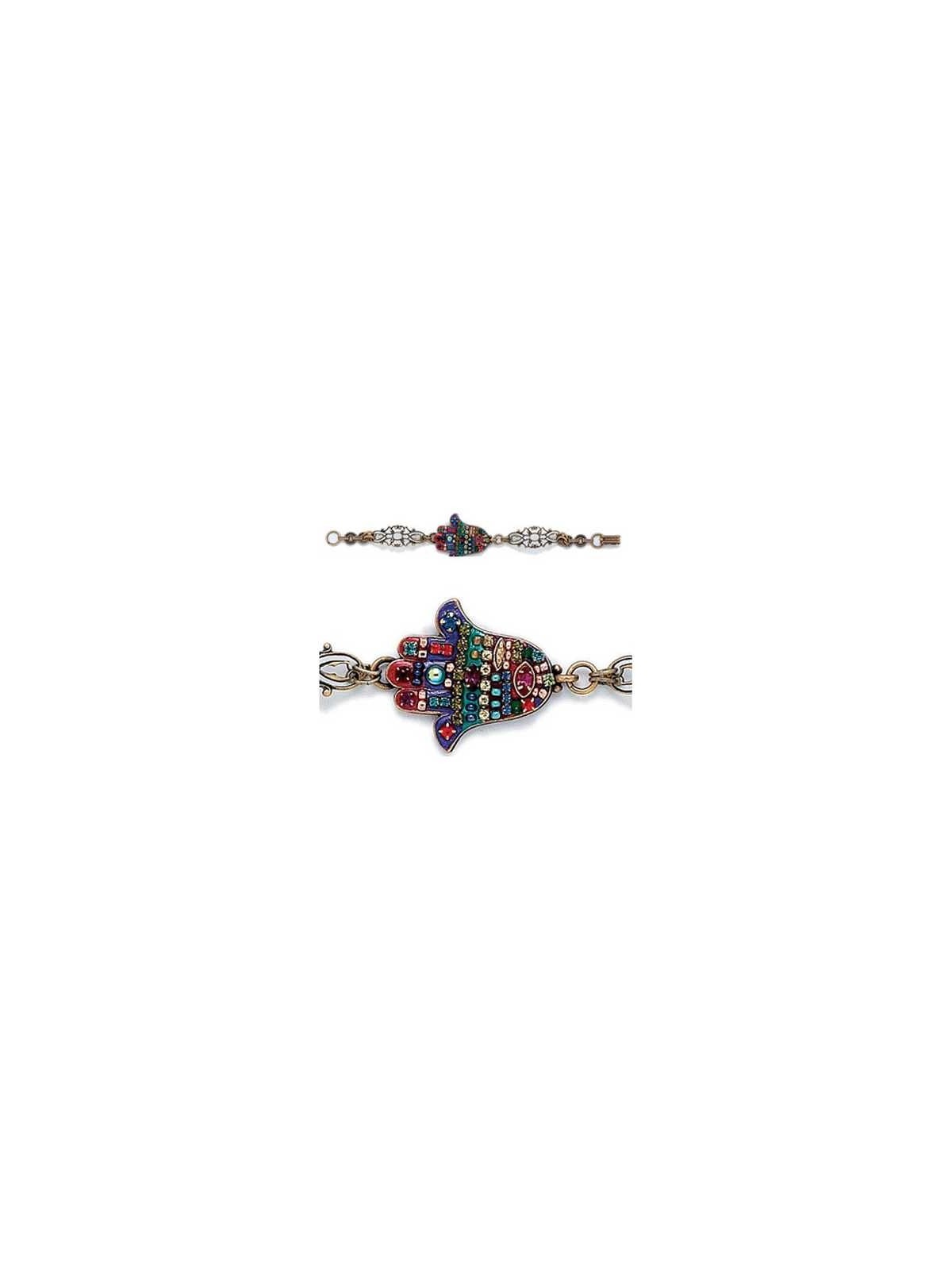 Multi-Color Jeweled Hamsa Filigree Bracelet | Jewelry | Judaica
