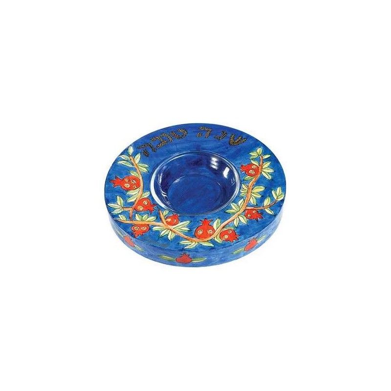 Blue Pomegranates Honey Dish By Yair Emanuel | Rosh Hashanah | Judaica