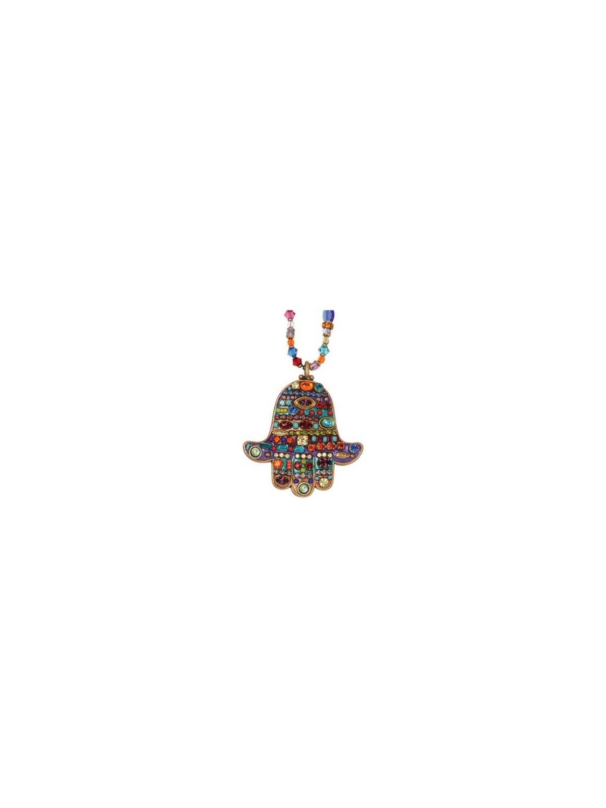 Multi-Color Jeweled Hamsa Necklace with Beaded Cha | Jewelry | Judaica