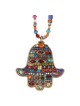Multi-Color Jeweled Hamsa Necklace with Beaded Cha | Jewelry | Judaica