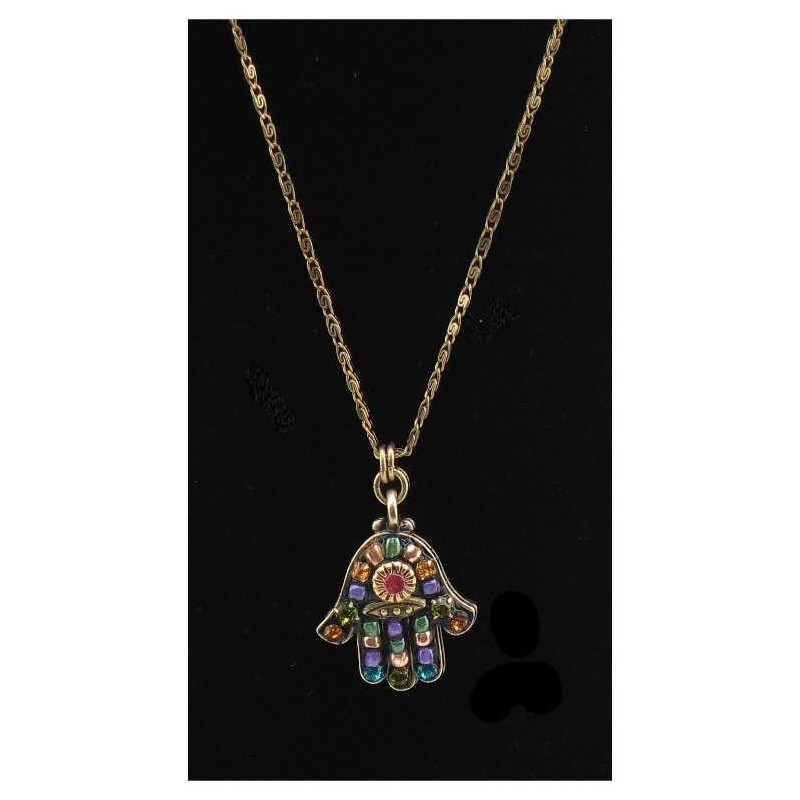 Multi Crystal Black Hamsa with chain | Jewelry | Judaica