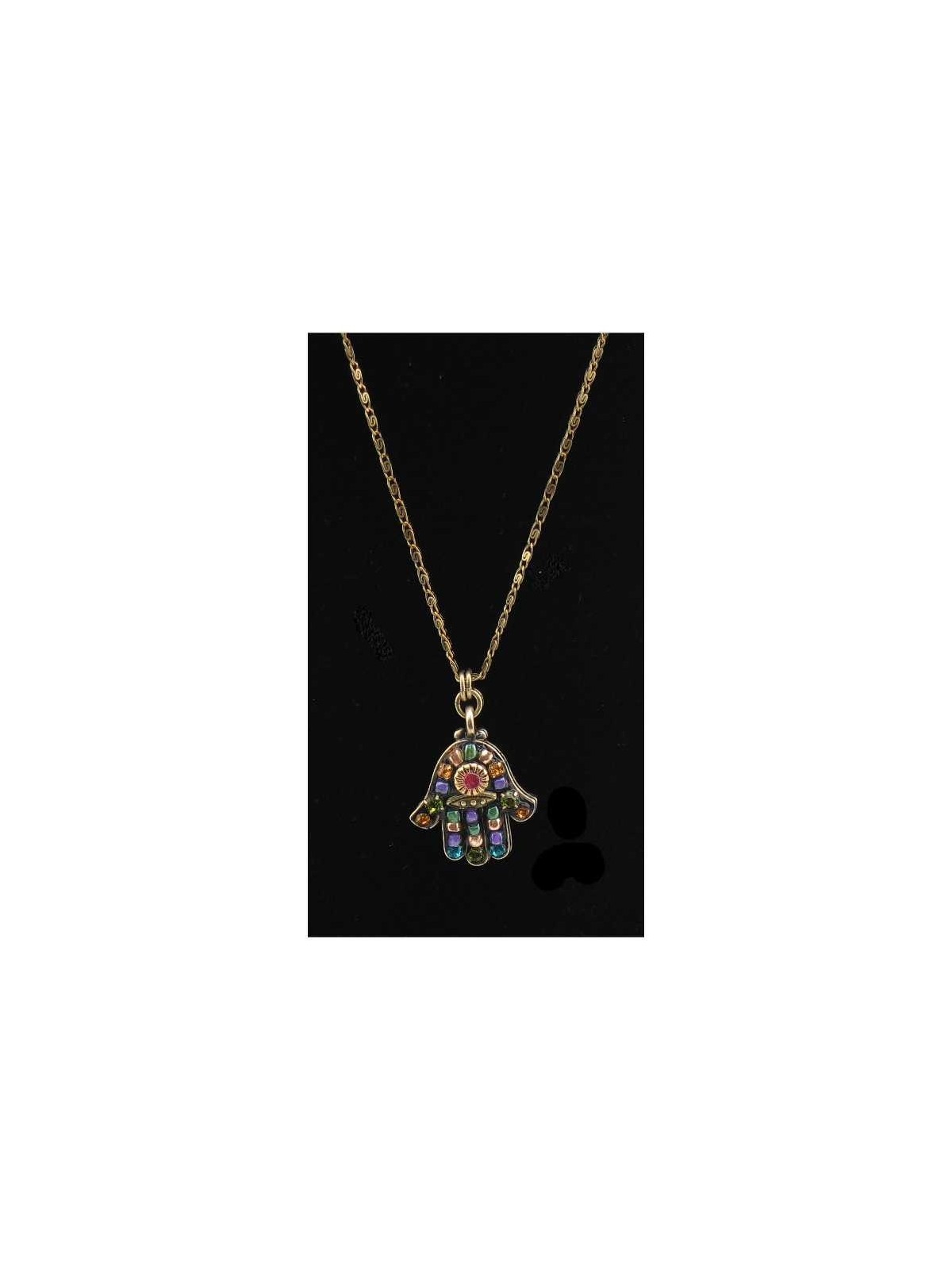 Multi Crystal Black Hamsa with chain | Jewelry | Judaica