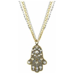 Gray and Gold Large Hamsa on Triple Chain | Jewelry | Judaica
