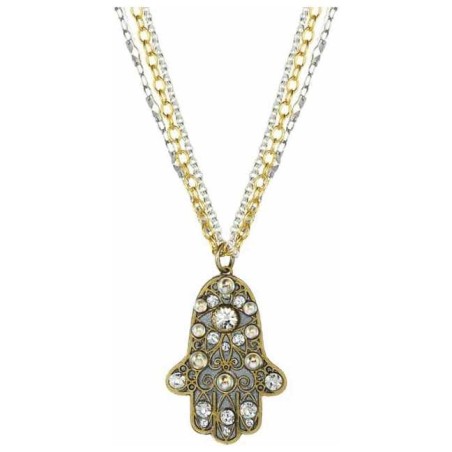 Gray and Gold Large Hamsa on Triple Chain | Jewelry | Judaica