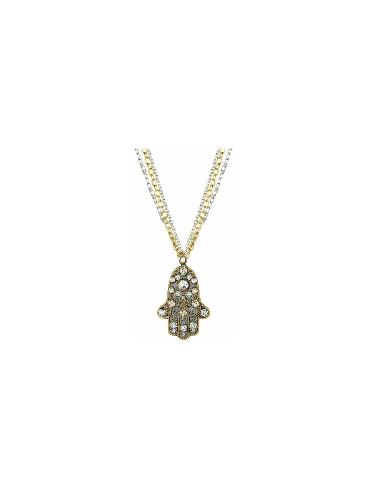 Gray and Gold Large Hamsa on Triple Chain | Jewelry | Judaica
