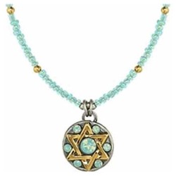 Light Blue Beaded Star of David Necklace with Bead | Jewelry | Judaica