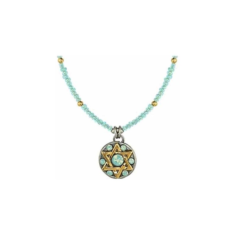 Light Blue Beaded Star of David Necklace with Bead | Jewelry | Judaica