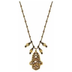 Pink and Gold Small Hamsa Necklace with Beaded Cha | Jewelry | Judaica
