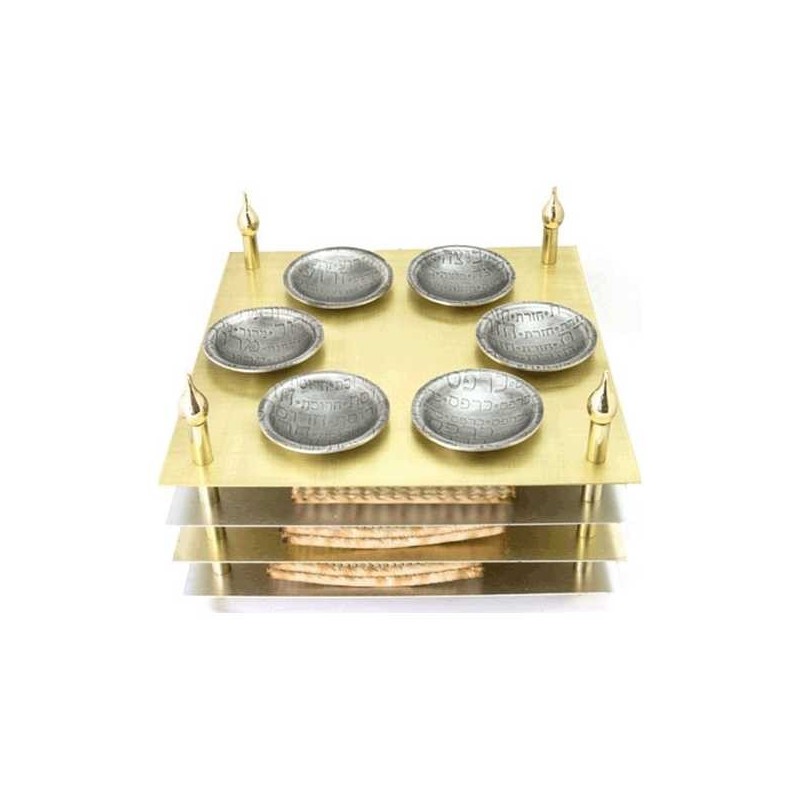 Mixed Metal Gold Tiered Seder Plate | Passover | Judaica