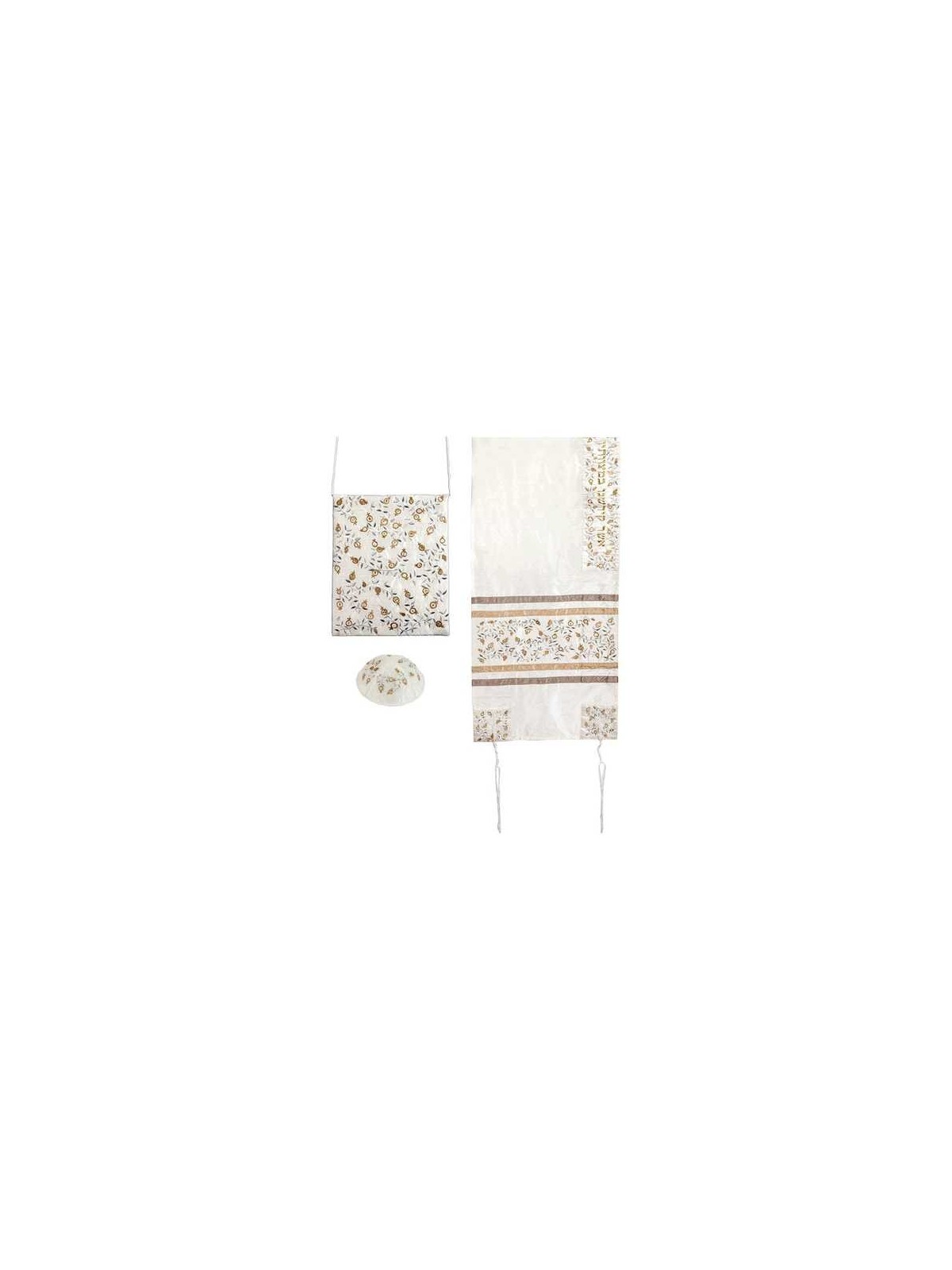 Silver and Gold Raw Silk Delicate Embroidered Pome | Tallit/Tallis | J