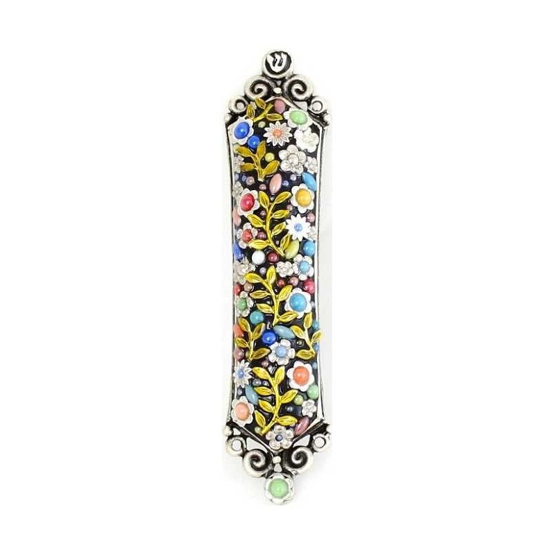 Jeweled Floral Mezuzah Case | Mezuzahs | Judaica