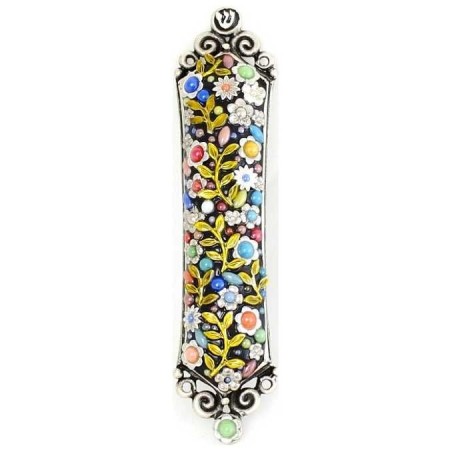 Jeweled Floral Mezuzah Case | Mezuzahs | Judaica