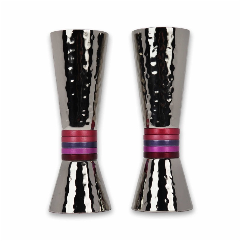 Pink Hammered Candlesticks | Candle Holders | Judaica