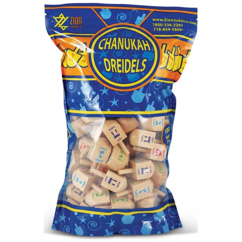 100 Pack Natural Wood Dreidels | Hanukkah | Judaica