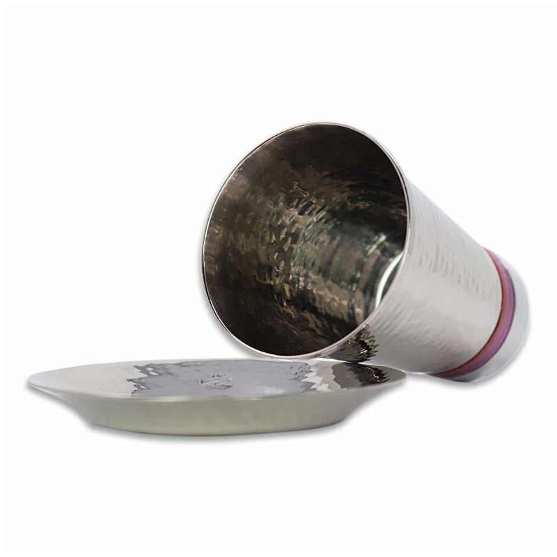 Pink Stripes Hammered Kiddush Cup | Kiddush Cups | Judaica