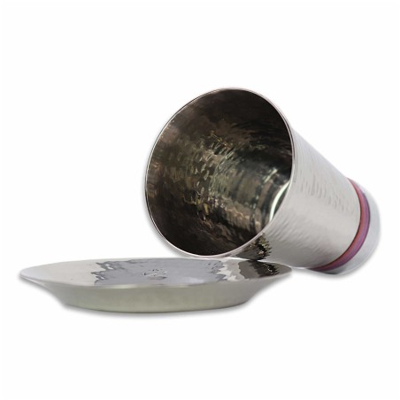 Pink Stripes Hammered Kiddush Cup | Kiddush Cups | Judaica