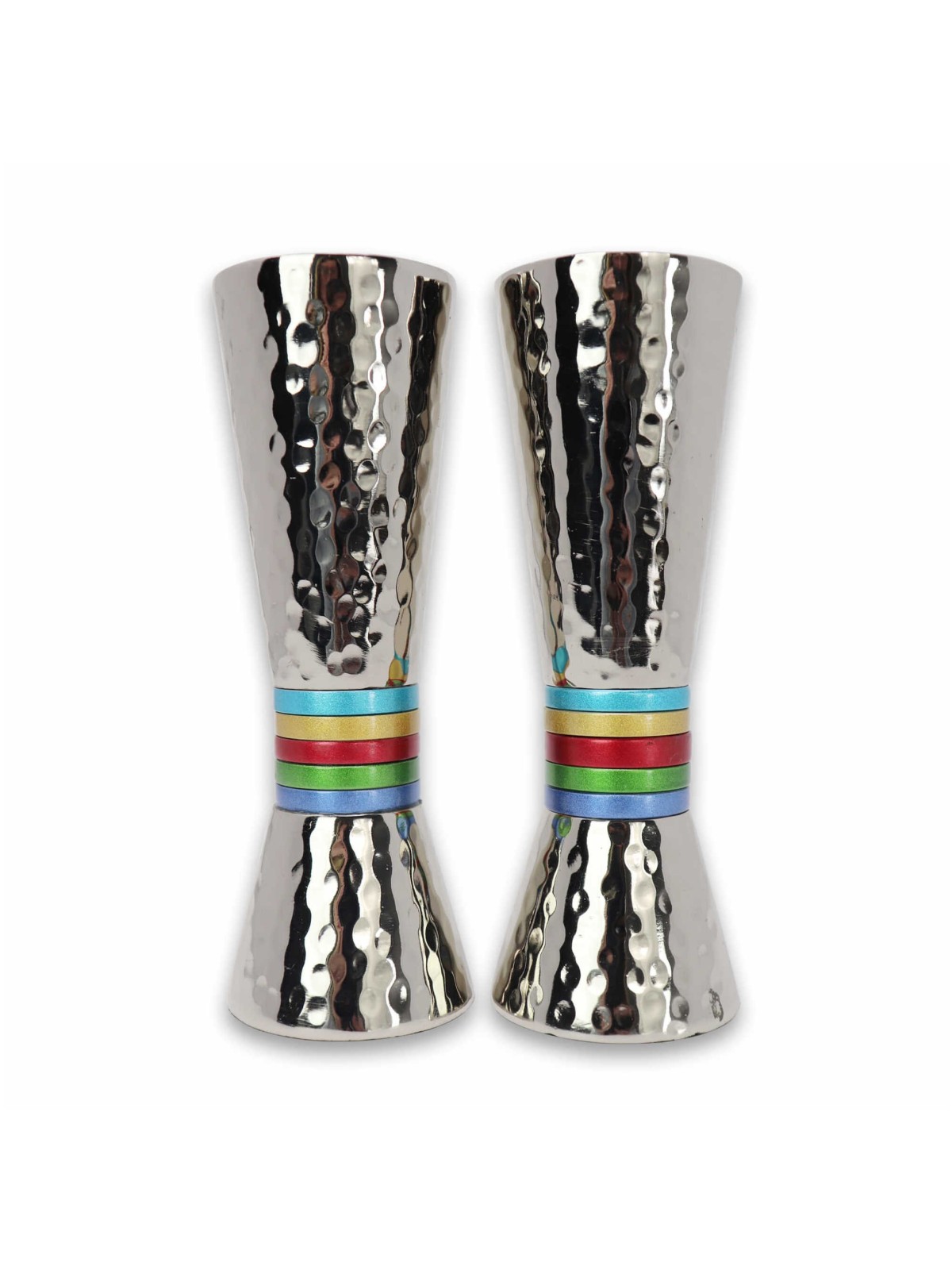 Rainbow Hammered Candlesticks | Candle Holders | Judaica