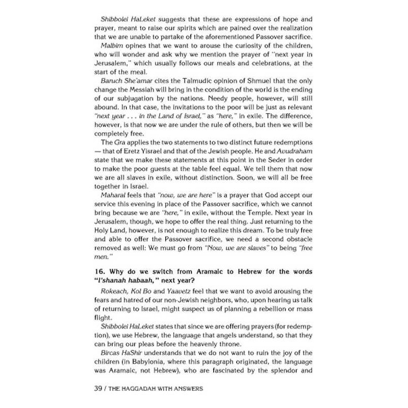 Haggadah With Answers - Hardcover | Passover | Judaica