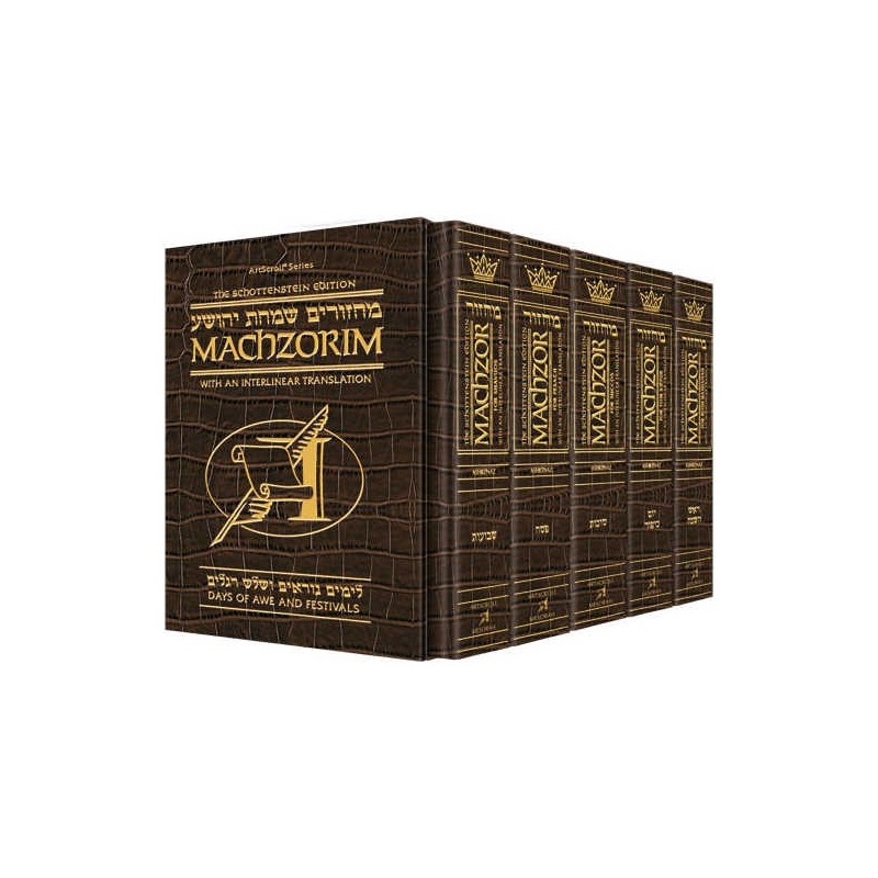 Interlinear Machzor 5 Vol. Set Full Size Alligator | Books | Judaica