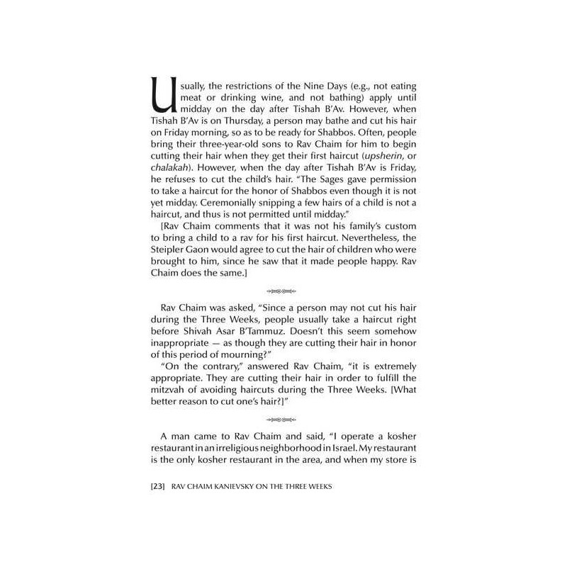 Rav Chaim Kanievsky on the Three Weeks | Books | Judaica