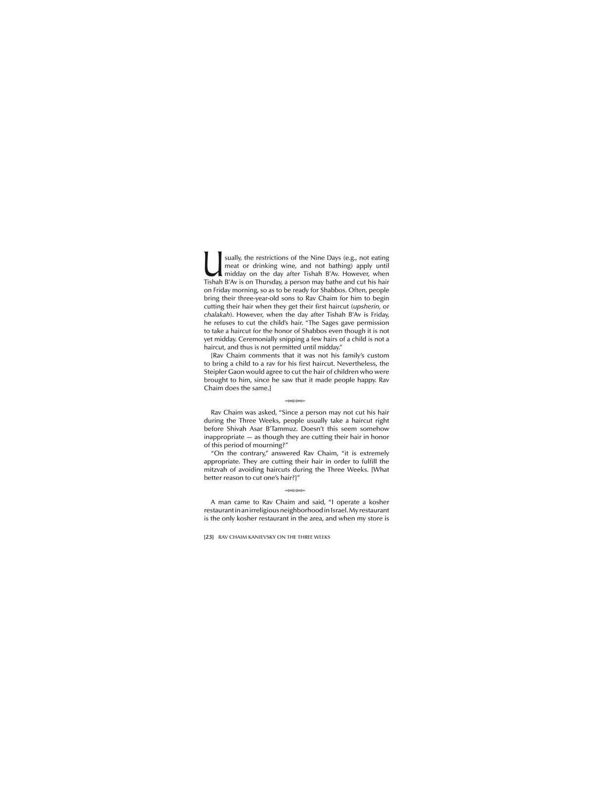 Rav Chaim Kanievsky on the Three Weeks | Books | Judaica
