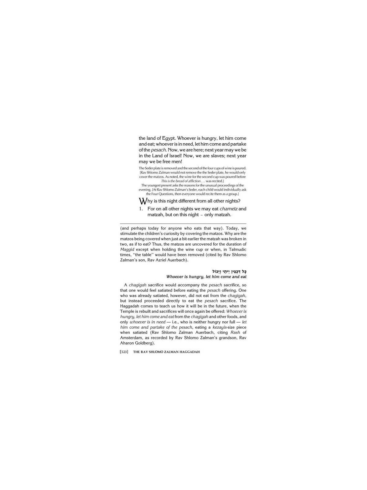 The Rav Shlomo Zalman Haggadah - Hardcover | Passover | Judaica