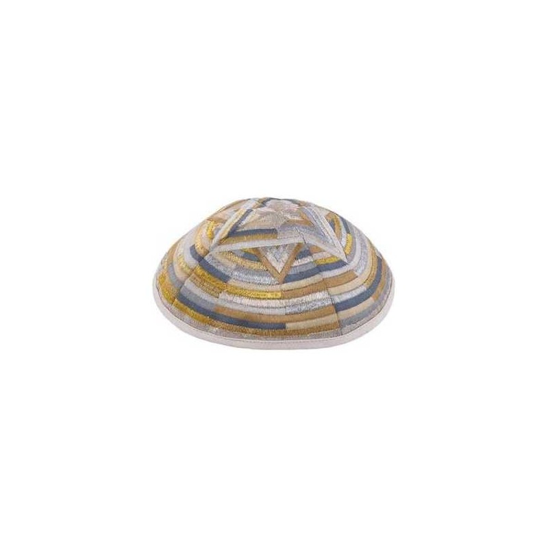 Kippah - Embroidered- Large Magen David --Silver & | Kippahs | Judaica