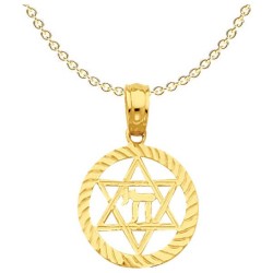 14k Yellow Gold Star of David and Chai Circle Pend | Jewelry | Judaica