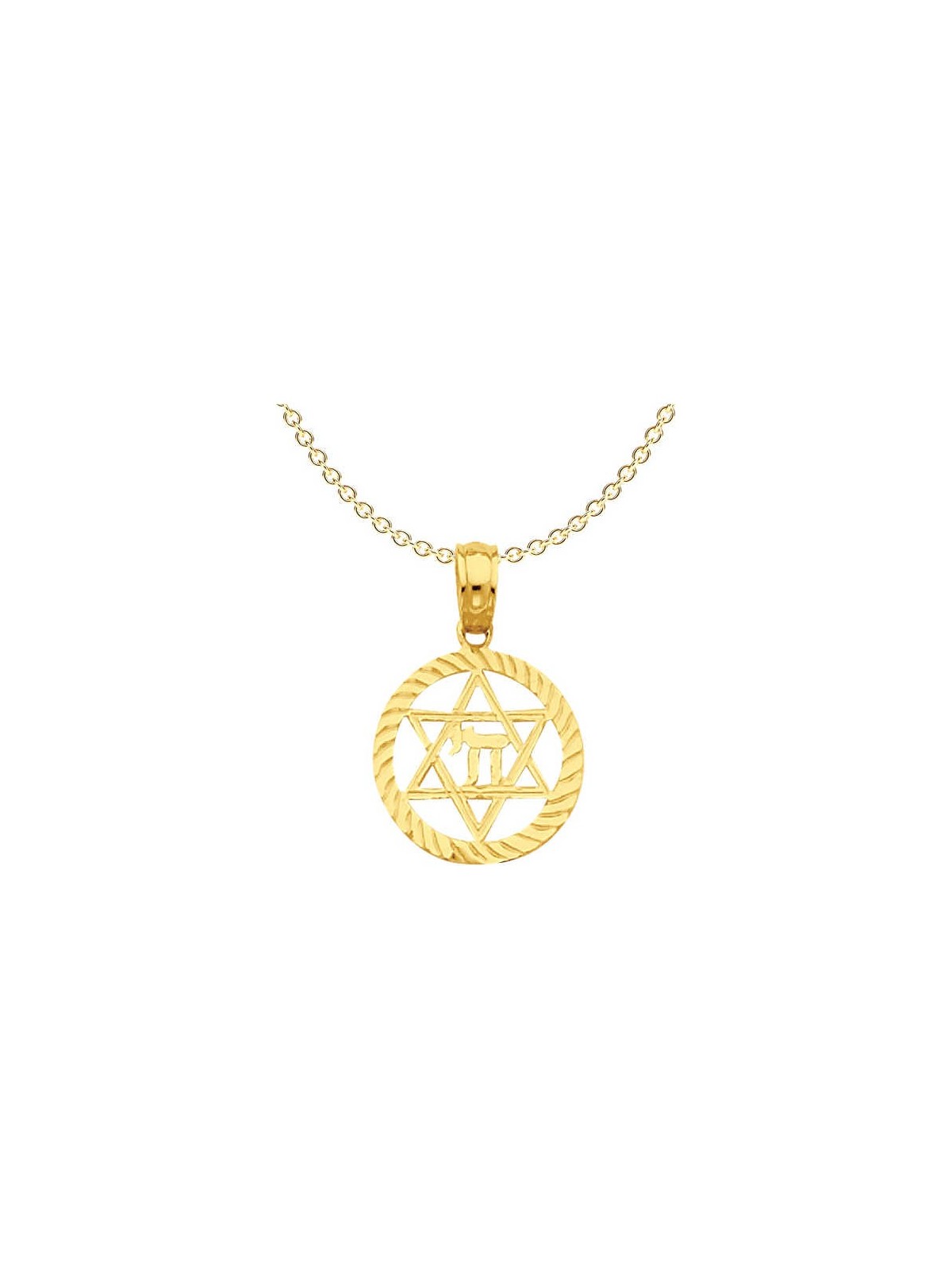 14k Yellow Gold Star of David and Chai Circle Pend | Jewelry | Judaica