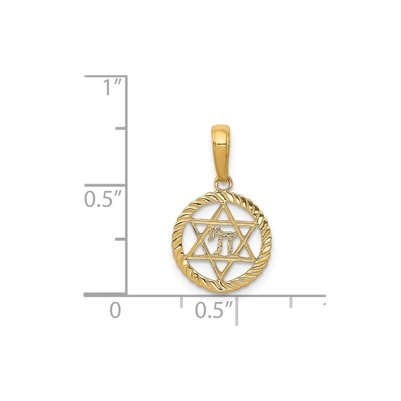 14k Yellow Gold Star of David and Chai Circle Pend | Jewelry | Judaica