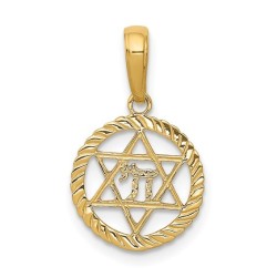 14k Yellow Gold Star of David and Chai Circle Pend | Jewelry | Judaica