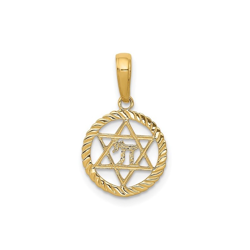 14k Yellow Gold Star of David and Chai Circle Pend | Jewelry | Judaica