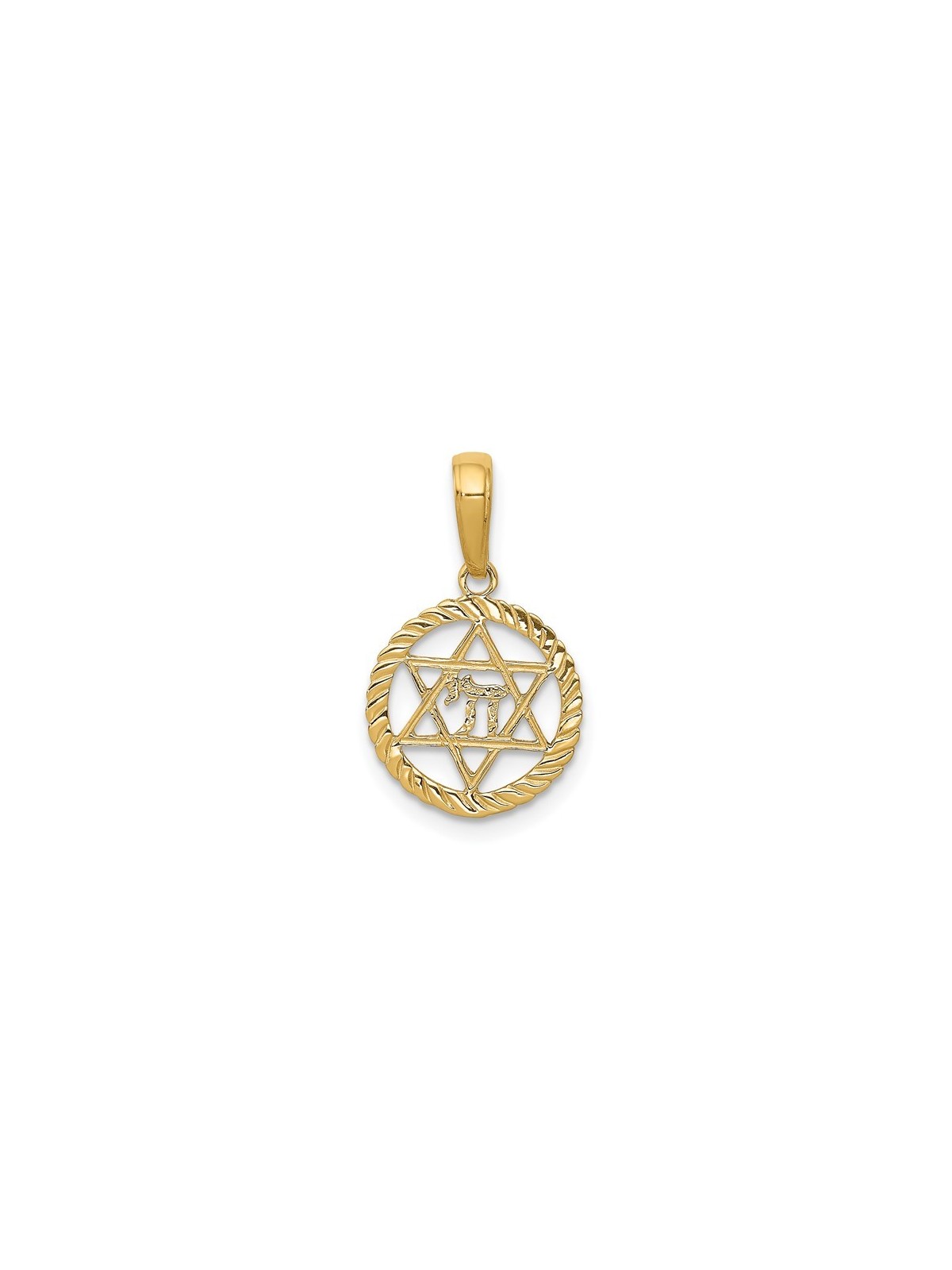 14k Yellow Gold Star of David and Chai Circle Pend | Jewelry | Judaica