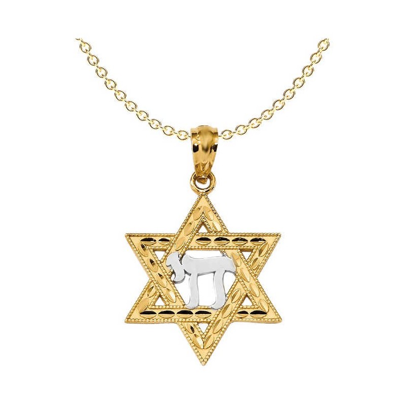 14k Yellow Gold And Rhodium Chai Star of David Pen | Jewelry | Judaica