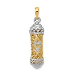 14k Two-Tone Gold Mezuzah WIth Shin Pendant | Jewelry | Judaica