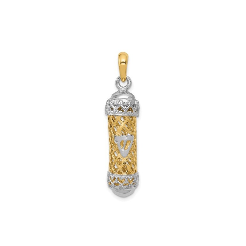 14k Two-Tone Gold Mezuzah WIth Shin Pendant | Jewelry | Judaica