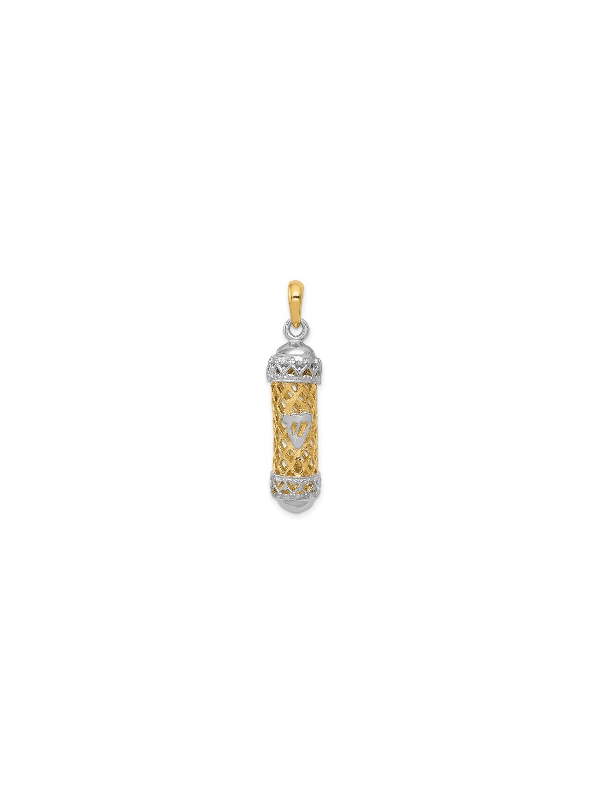 14k Two-Tone Gold Mezuzah WIth Shin Pendant | Jewelry | Judaica